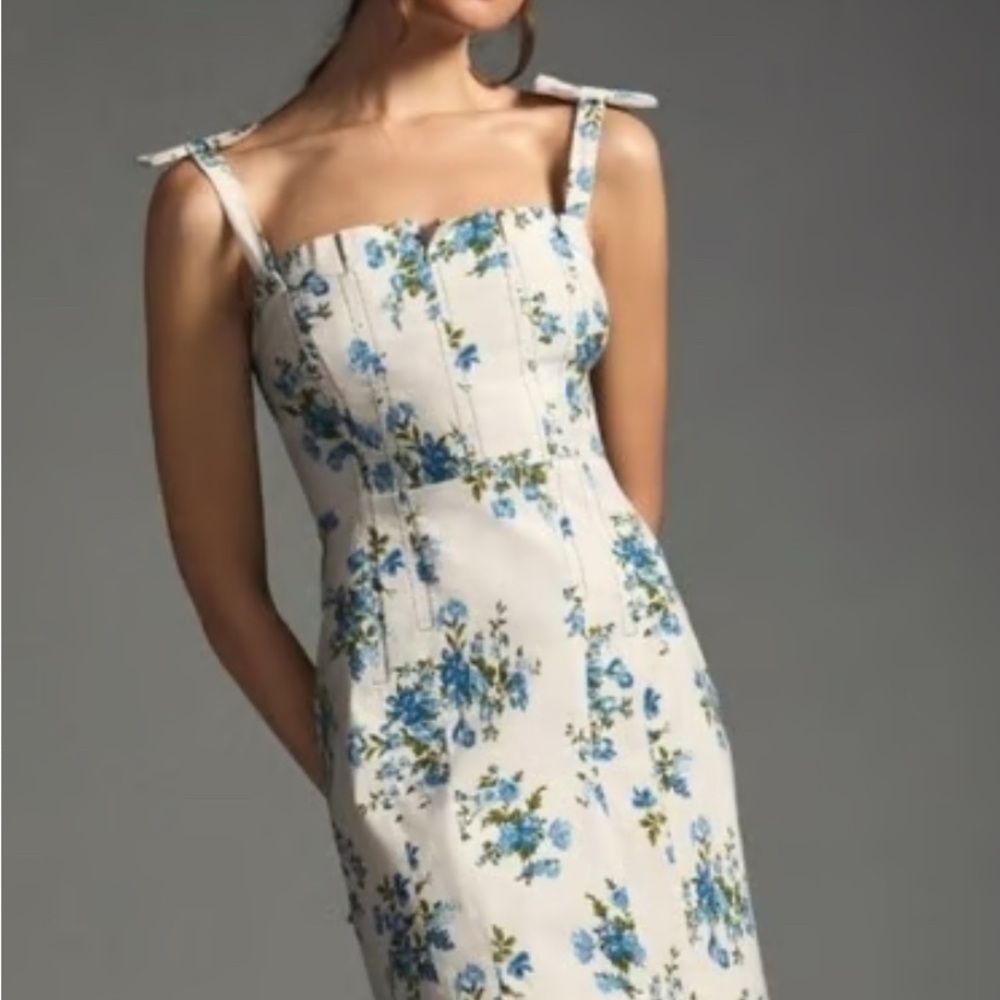 By Anthropologie Floral Print Dress with Blue Accents XS - Picture 1 of 8
